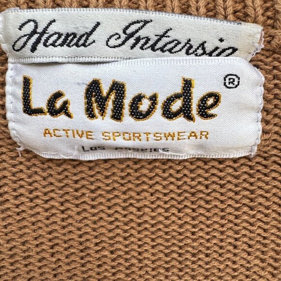 La Mode Active Sportswear Vintage Mens V-Neck Argyle Brown Knit Grandpa Sweater - Picture 6 of 12